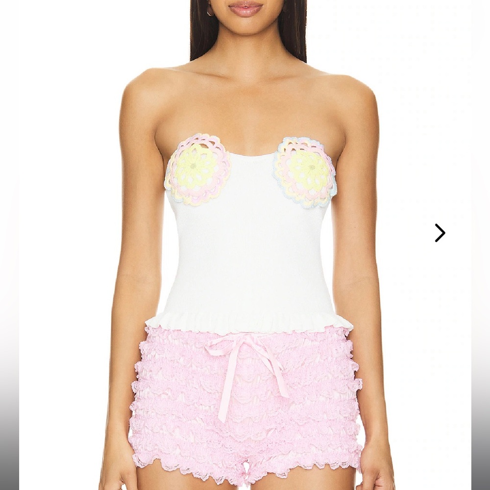 Lovers + Friends Pastel Crochet Detail Top